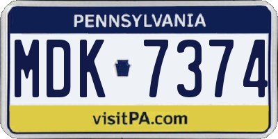 PA license plate MDK7374