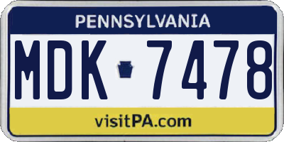 PA license plate MDK7478