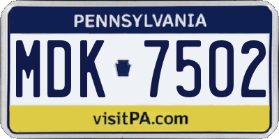 PA license plate MDK7502