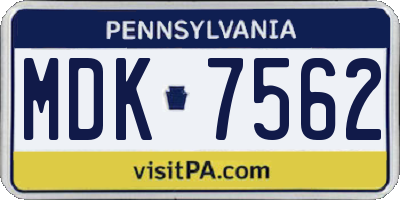 PA license plate MDK7562