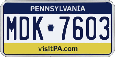 PA license plate MDK7603