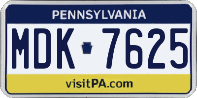 PA license plate MDK7625