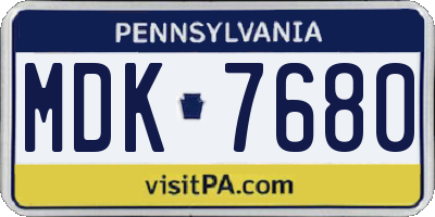 PA license plate MDK7680