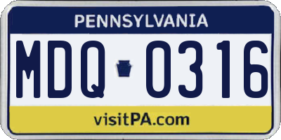 PA license plate MDQ0316