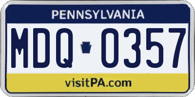 PA license plate MDQ0357