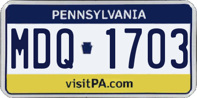 PA license plate MDQ1703