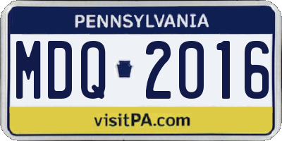 PA license plate MDQ2016