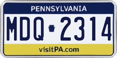 PA license plate MDQ2314