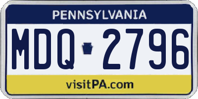 PA license plate MDQ2796