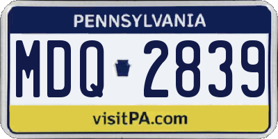 PA license plate MDQ2839