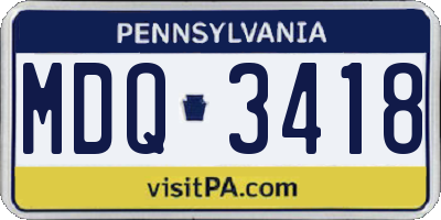 PA license plate MDQ3418