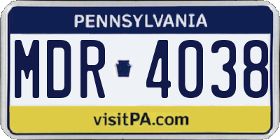 PA license plate MDR4038
