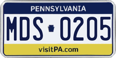PA license plate MDS0205