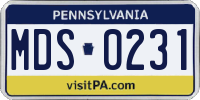 PA license plate MDS0231