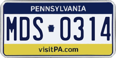 PA license plate MDS0314