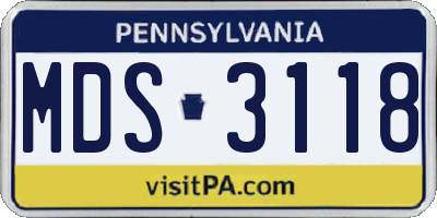 PA license plate MDS3118