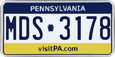 PA license plate MDS3178