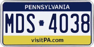 PA license plate MDS4038