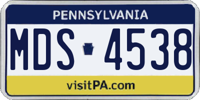 PA license plate MDS4538