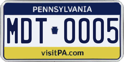 PA license plate MDT0005