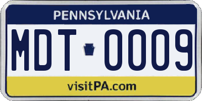 PA license plate MDT0009