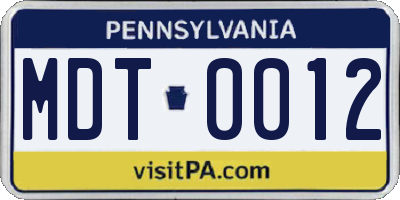PA license plate MDT0012