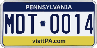PA license plate MDT0014