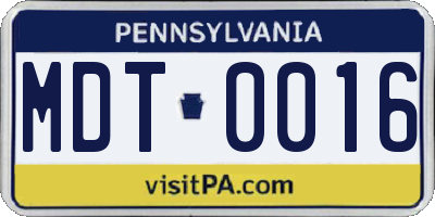 PA license plate MDT0016
