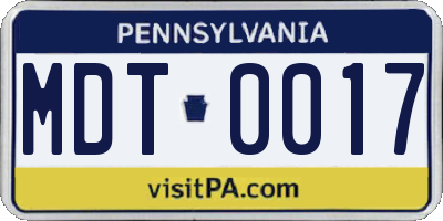 PA license plate MDT0017