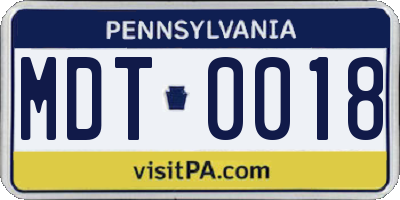 PA license plate MDT0018