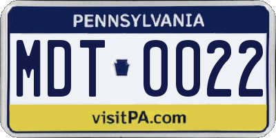 PA license plate MDT0022