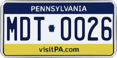 PA license plate MDT0026