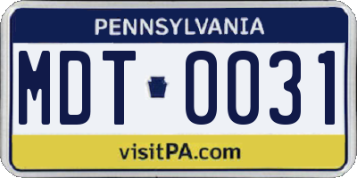 PA license plate MDT0031
