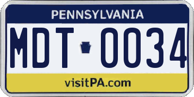 PA license plate MDT0034