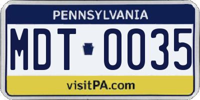 PA license plate MDT0035