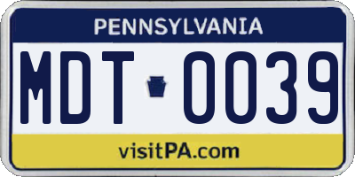 PA license plate MDT0039