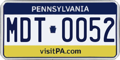 PA license plate MDT0052