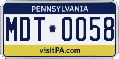 PA license plate MDT0058