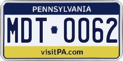 PA license plate MDT0062