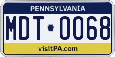 PA license plate MDT0068