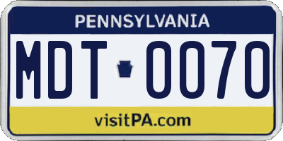PA license plate MDT0070