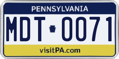 PA license plate MDT0071