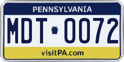 PA license plate MDT0072