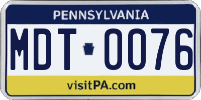 PA license plate MDT0076
