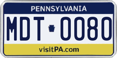 PA license plate MDT0080