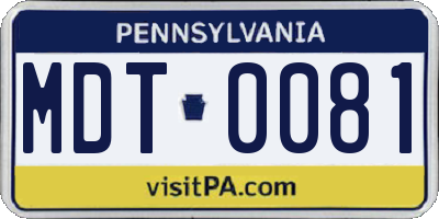 PA license plate MDT0081