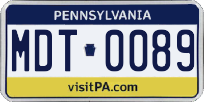PA license plate MDT0089
