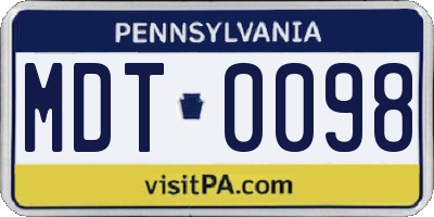 PA license plate MDT0098