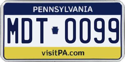 PA license plate MDT0099