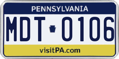 PA license plate MDT0106